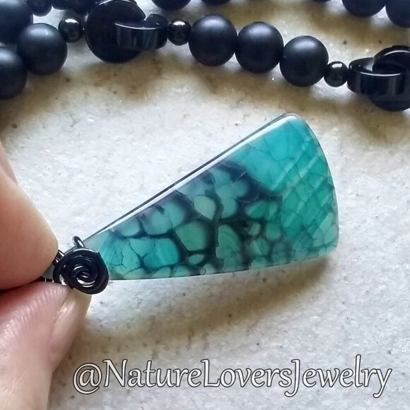 Hand Crafted Jewelry - Stunning & One-of-a-kind! Blue & Black Dragonvein Agate Beaded Stone Choker!